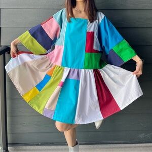 Handmade Quilted Patchwork Colorblock Dress SKU 04191